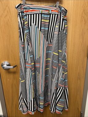 Lucky and Coco Striped A-Line Geometric Maxi Skirt Multicolor Accent Stripes